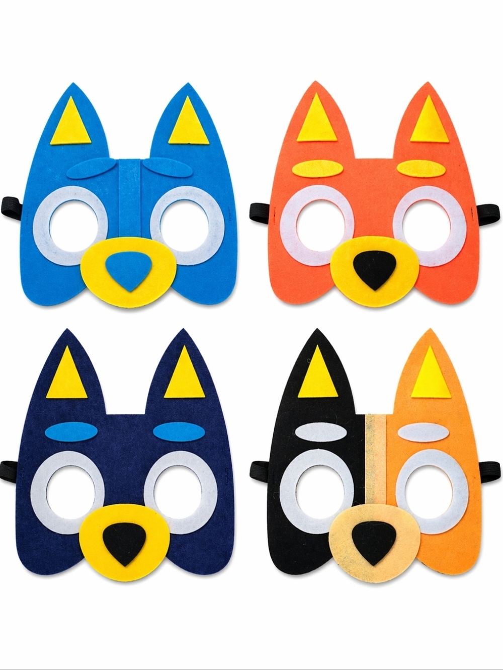 Bluey Cute Felt Animal Face Masks - Blue, Orange, Navy, Black